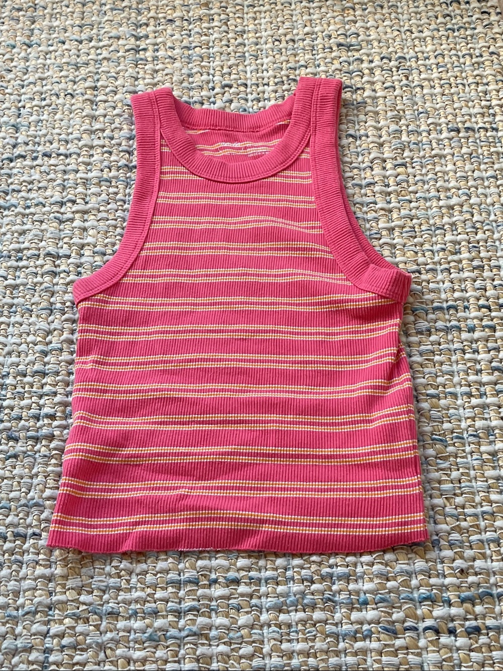 aerie Pink & Cream Striped Ribbed Crop Tank
